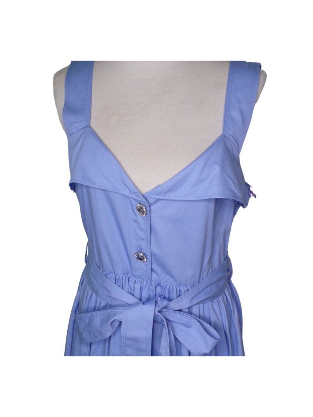🆕 STINE GOYA Stina Belted Midi Dress Rhinestone Buttons Cotton Blue Medium - Picture 7 of 11